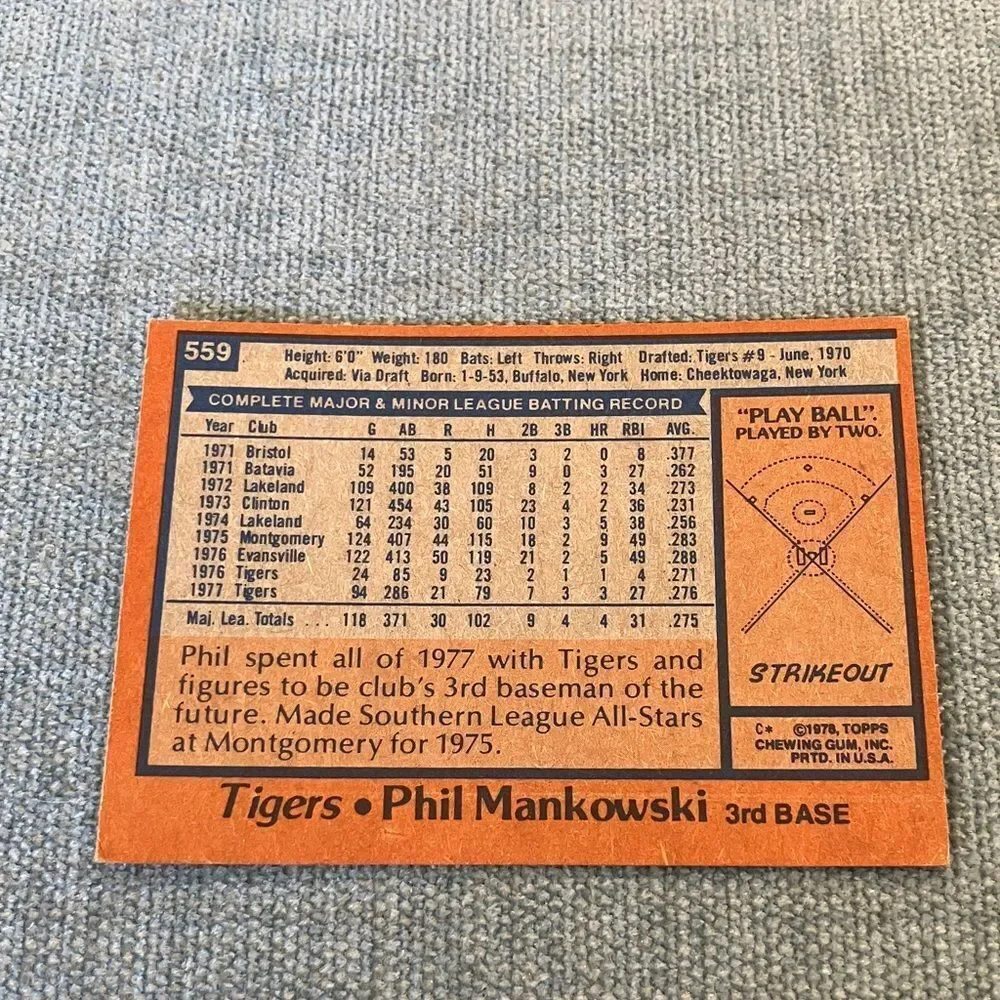1978 Topps Detroit Tigers Baseball Card Trading Card